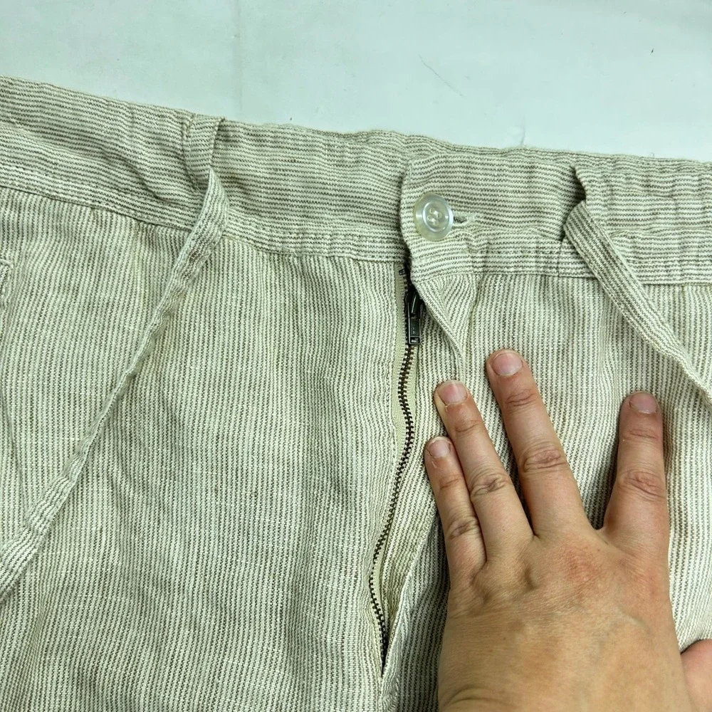 100% Linen Pants Mens 34x34 Drawstring Straight Leg Beige Costal Joseph & Feiss